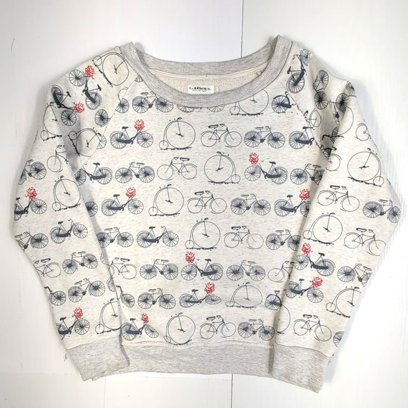 LA Soul Bicycle Print Sweatshirt Women's Grey Fleece Pullover Roses Medium - Picture 2 of 12